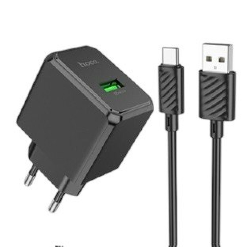 Зарядний пристрій з кабелем Type-C Hoco CS12A USB-A, 3A, 18W, QC 3.0 black