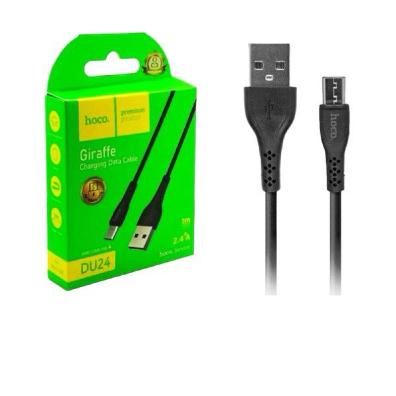 USB кабель Hoco DU24 Giraffe microUSB black подовжений конектор