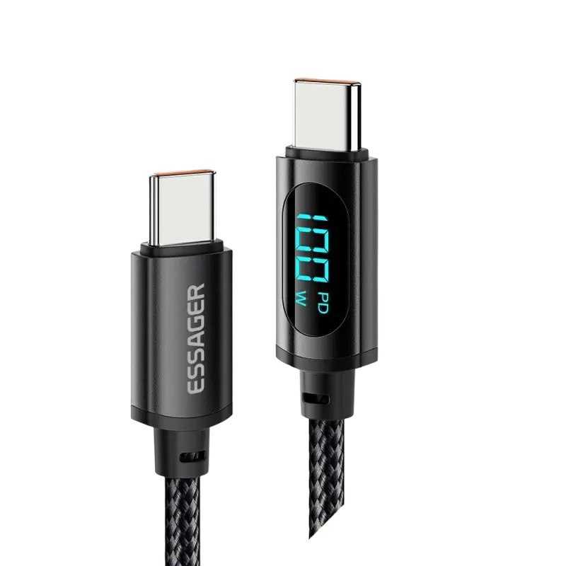 USB кабель Essager Type-C to Type-C ES-X28 LCD, 100W black 2 метри