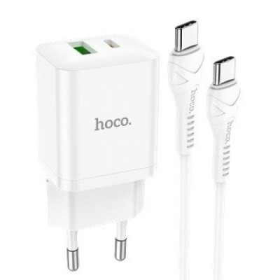 Зарядний пристрій з кабелем Type-C to Type-C Hoco N28 USB-C PD 20W, USB-A  QC 3.0 white