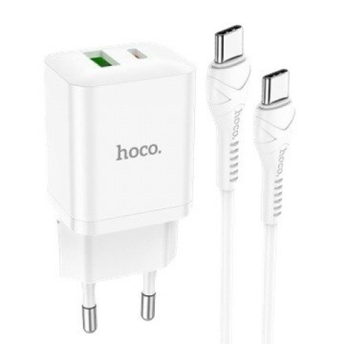 Зарядний пристрій з кабелем Type-C to Type-C Hoco N28 USB-C PD 20W, USB-A  QC 3.0 white