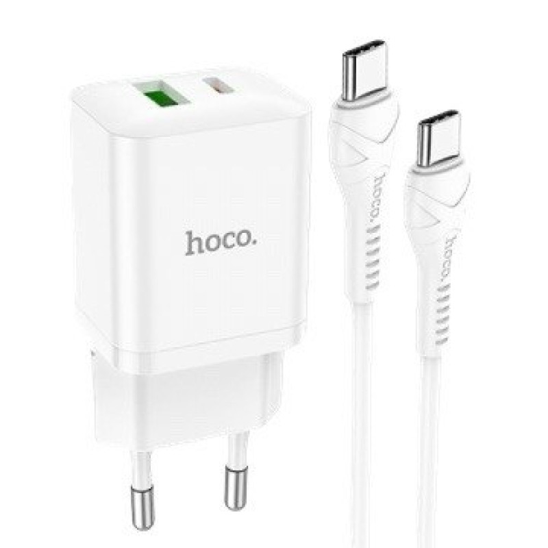 Зарядний пристрій з кабелем Type-C на Type-C Hoco N28 USB-C PD 20W, USB-A  QC 3.0 white