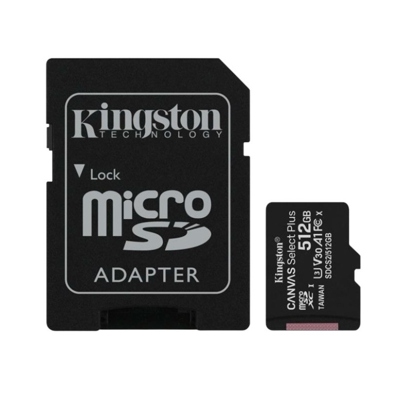 Карта пам'яті MicroSDXC 512GB UHS-I/U3 Class 10 Kingston Canvas Select Plus R100/W85MB/s + SD-адапте