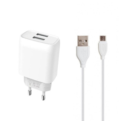 Зарядний пристрій з кабелем microUSB XO L57 2 USB 2400 mA white Зарядний пристрій з кабелем microUSB XO L57 2 USB 2400 mA white