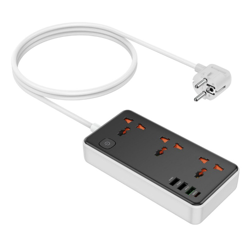 Мережевий подовжувач Hoco AC8A, 3 розетки, 3 USB-A 18W, USB-C PD30W 1.5 метра black