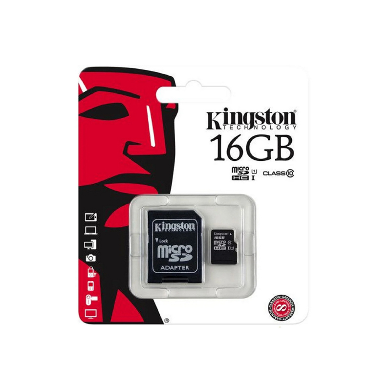 Карта пам'яті microSD 16 Гб Kingston з адаптером class 10