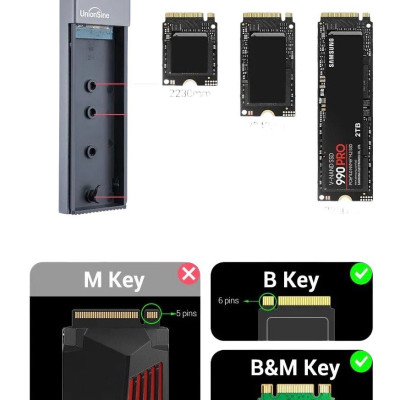 Зовнішня кишеня M.2 PCIe PCIe M & B Key + B Key UnionSine S7 5 Гбит/с metall