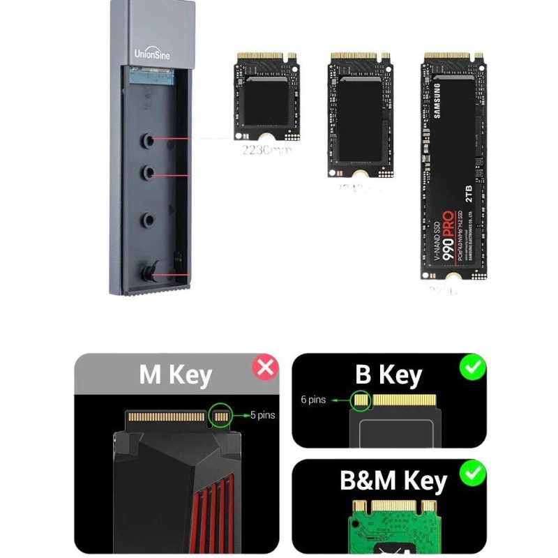 Зовнішня кишеня M.2 PCIe PCIe M & B Key + B Key UnionSine S7 5 Гбит/с metall