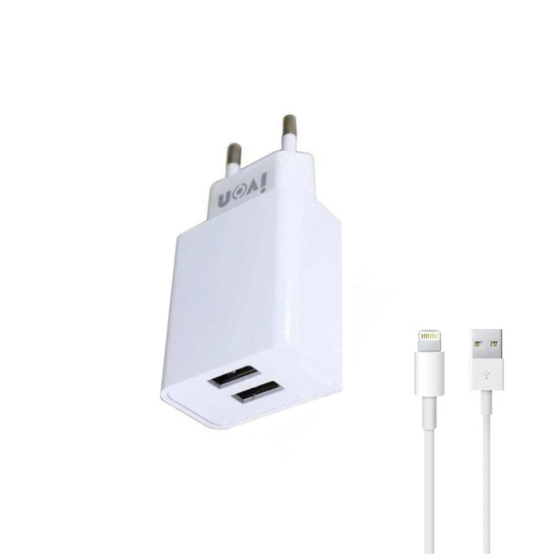 Зарядний пристрій з кабелем Lightning Ivon AD-17 2 USB 2400 mA white