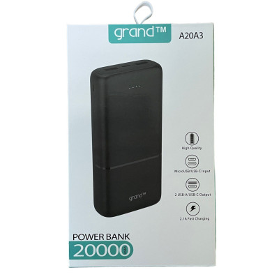 Зовнішній акумулятор Grand A20A3 20000 mAh black Зовнішній акумулятор Grand A20A3 20000 mAh black