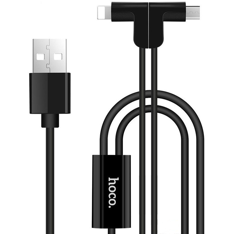 USB кабель Hoco X12 One Pull Two 2 в 1 microUSB, Lightning black