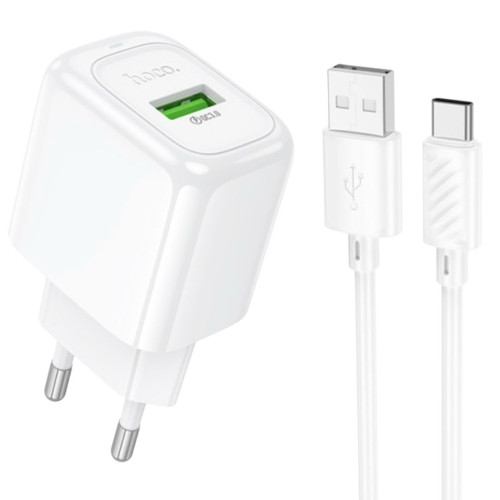 Зарядний пристрій з кабелем Type-C Hoco CS52A USB-A, 3A, 18W, QC 3.0 white Зарядний пристрій з кабелем Type-C Hoco CS52A USB-A, 3A, 18W, QC 3.0 white