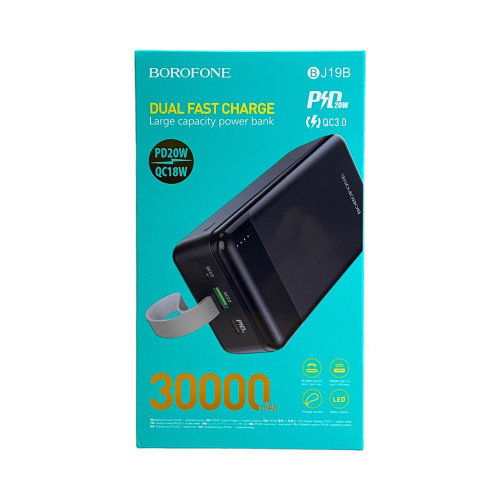 Зовнішній акумулятор Borofone BJ19B PD 20W, QC3.0, 30000 mAh black