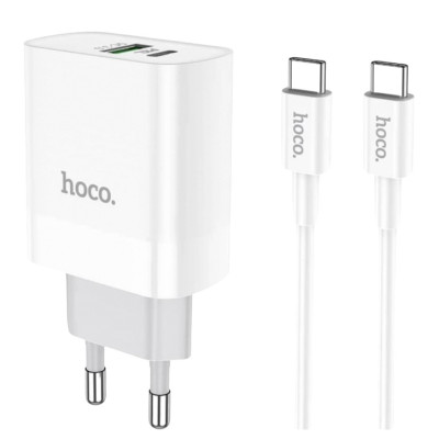 Зарядний пристрій з кабелем Type-C to Type-C Hoco C80A USB-C, USB-A, PD 20W, QC 3.0 white Зарядний пристрій з кабелем Type-C to Type-C Hoco C80A USB-C, USB-A, PD 20W, QC 3.0 white