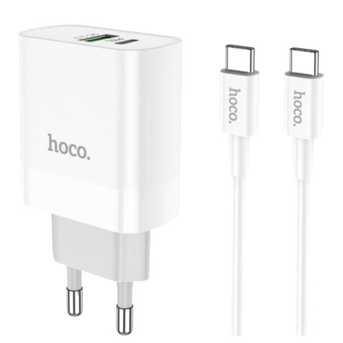 Зарядний пристрій з кабелем Type-C to Type-C Hoco C80A USB-C, USB-A, PD 20W, QC 3.0 white Зарядний пристрій з кабелем Type-C to Type-C Hoco C80A USB-C, USB-A, PD 20W, QC 3.0 white