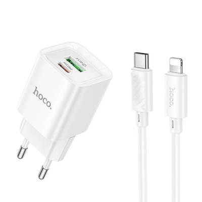 Зарядний пристрій з кабелем Type-C to Lightning Hoco C149A USB-C, USB-A, PD 30W, QC3.0, 3A white