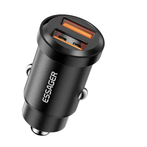 Автомобільний зарядний пристрій Essager ES-CC07 30W, USB-A, USB-A QC3.0 black Автомобільний зарядний пристрій Essager ES-CC07 30W, USB-A, USB-A QC3.0 black
