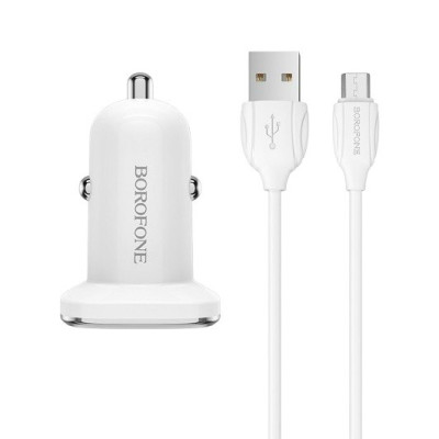 Автомобільний зарядний пристрій Borofone BZ12A  microUSB USB  3A white Автомобільний зарядний пристрій Borofone BZ12A  microUSB USB  3A white