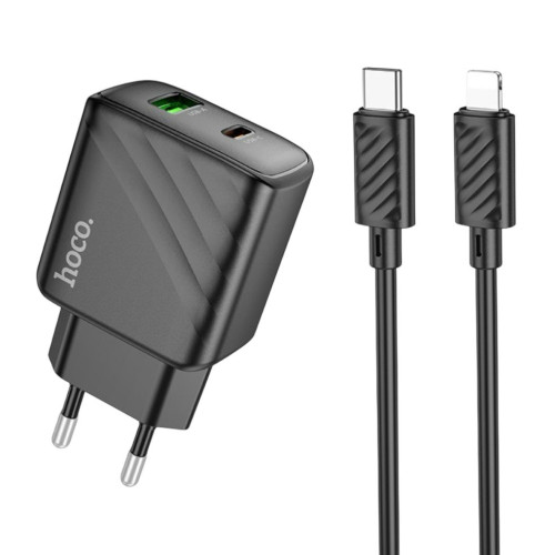Зарядний пристрій з кабелем Type-C to Lightning Hoco CS23A USB-C, USB-A, PD 30W, QC3.0 black Зарядний пристрій з кабелем Type-C to Lightning Hoco CS23A USB-C, USB-A, PD 30W, QC3.0 black