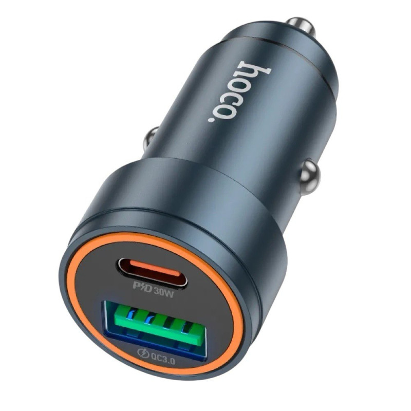 Автомобільний зарядний пристрій Hoco Z57A USB-A, USB-C 30W metal gray