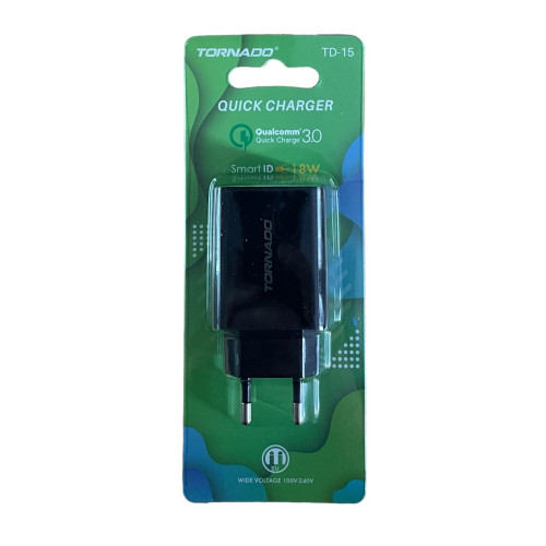 Зарядний пристрій Tornado TD-15 1 USB 3000 mA QC 3.0 black Зарядний пристрій Tornado TD-15 1 USB 3000 mA QC 3.0 black