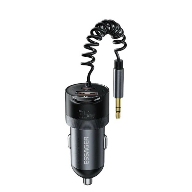 Автомобільний зарядний пристрій Essager ES-CC20 35W, USB-C, USB-A з FM модуляторм black Автомобільний зарядний пристрій Essager ES-CC20 35W, USB-C, USB-A з FM модуляторм black