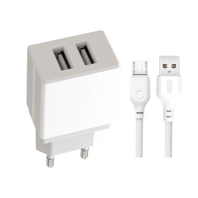 Зарядний пристрій з кабелем microUSB XO L75 2 USB 2400 mA white
