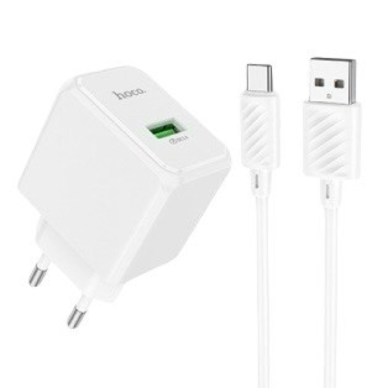 Зарядний пристрій з кабелем Type-C Hoco CS12A USB-A, 3A, 18W, QC 3.0 white