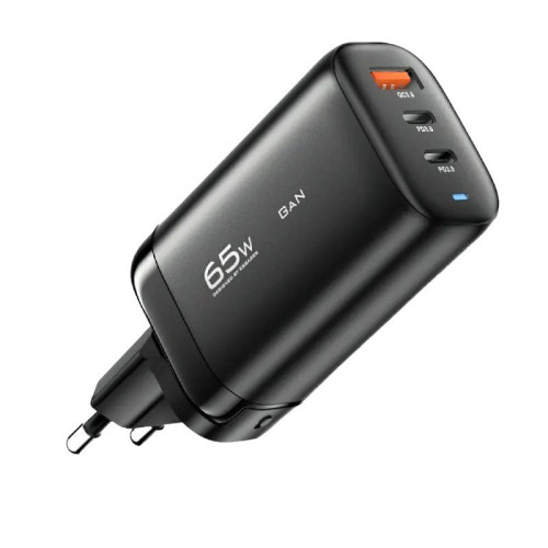 Зарядний пристрій Essager GaN 2 USB-C, USB-A 65W (ES-CD23) black Зарядний пристрій Essager GaN 2 USB-C, USB-A 65W (ES-CD23) black
