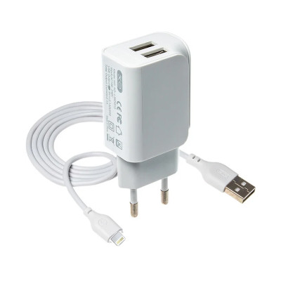 Зарядний пристрій з кабелем Lightning XO L35D 2 USB 2100 mA white Зарядний пристрій з кабелем Lightning XO L35D 2 USB 2100 mA white