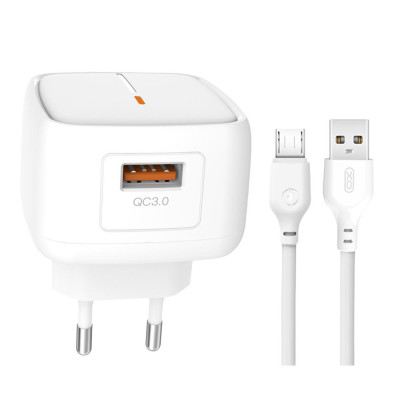 Зарядний пристрій з кабелем microUSB XO L59 1 USB 3000 mA QC 3.0 18W white Зарядний пристрій з кабелем microUSB XO L59 1 USB 3000 mA QC 3.0 18W white