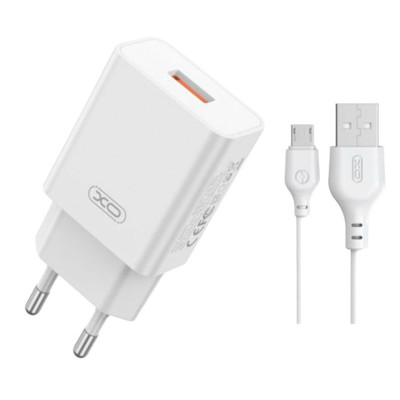 Зарядний пристрій з кабелем microUSB XO L127 USB-A 3000 mA QC 3.0 white Зарядний пристрій з кабелем microUSB XO L127 USB-A 3000 mA QC 3.0 white
