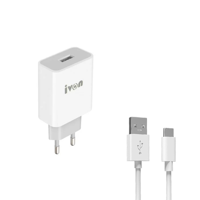 Зарядний пристрій з кабелем Type-C Ivon AD-33 1 USB 2000 mA white