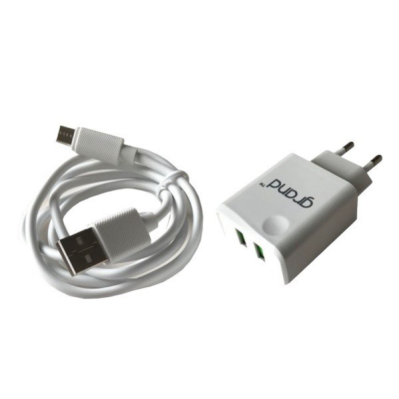 Зарядний пристрій з кабелем microUSB Grand D10A-3 2 USB-A 2.1A white