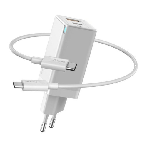 Зарядний пристрій з кабелем Type-C to Type-C Baseus 1 USB, Type-C 45W white (CCGAN-Q02) Зарядний пристрій з кабелем Type-C to Type-C Baseus 1 USB, Type-C 45W white (CCGAN-Q02)