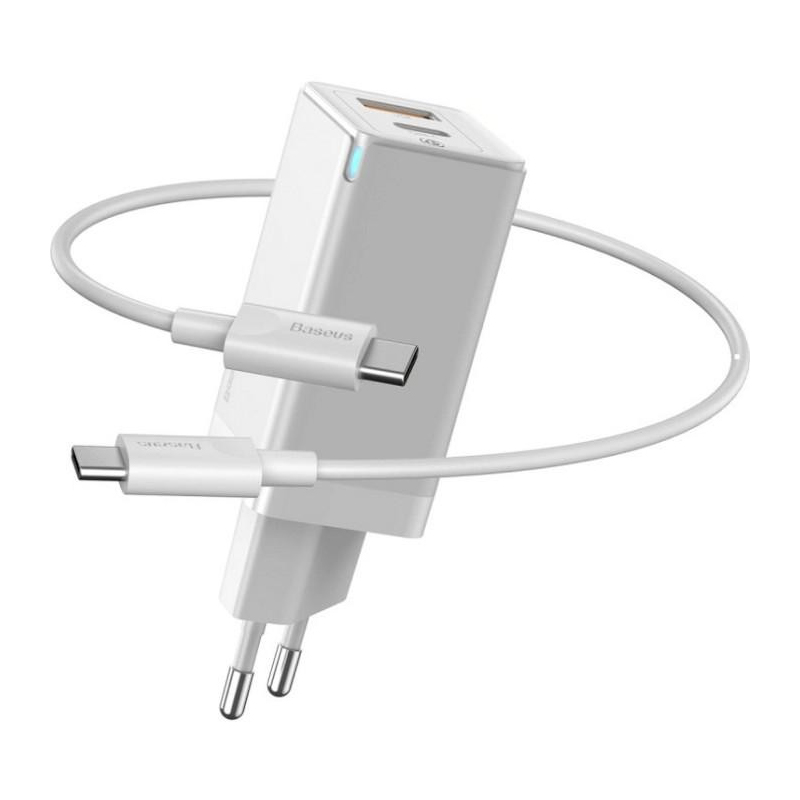Зарядний пристрій з кабелем Type-C to Type-C Baseus 1 USB, Type-C 45W white (CCGAN-Q02)