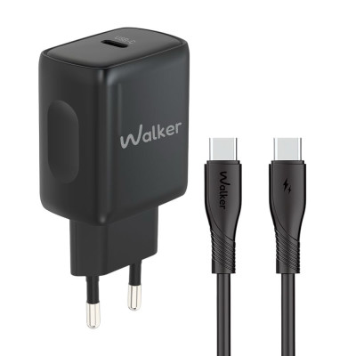 Зарядний пристрій з кабелем Type-C to Type-C Walker WH-64 USB-A, USB-C 25W black