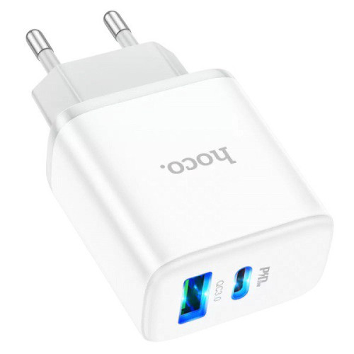 Зарядний пристрій Hoco C105A USB-C, USB-A, PD 20W, QC 3.0, 3 A white