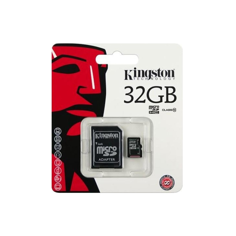 Карта пам'яті microSD 32 Гб Kingston з адаптером class 10