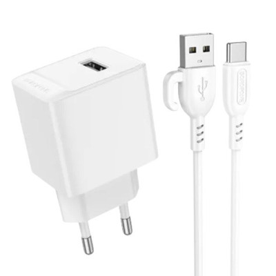 Зарядний пристрій з кабелем Type-C Borofone BAS11A USB-A 2.1A white Зарядний пристрій з кабелем Type-C Borofone BAS11A USB-A 2.1A white