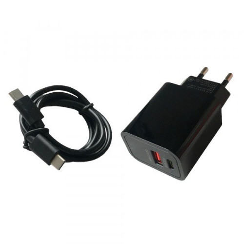 Зарядний пристрій з кабелем Type-C to Type-C Grand D20QP-1 USB-C, USB-A, PD 20W, QC3.0, 3A black Зарядний пристрій з кабелем Type-C to Type-C Grand D20QP-1 USB-C, USB-A, PD 20W, QC3.0, 3A black