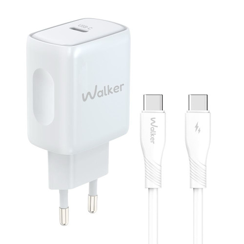 Зарядний пристрій з кабелем Type-C to Type-C Walker WH-64 USB-A, USB-C 25W white