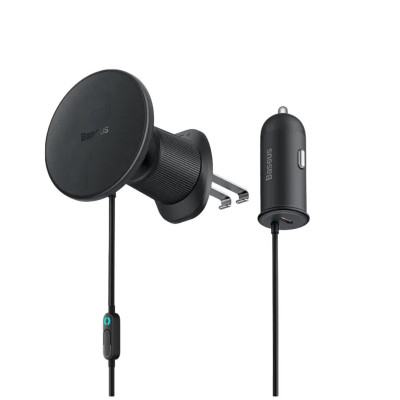 Автотримач Baseus BS-CW01, з беспроводною зарядкою 15W, в дифлектор black Автотримач Baseus BS-CW01, з беспроводною зарядкою 15W, в дифлектор black