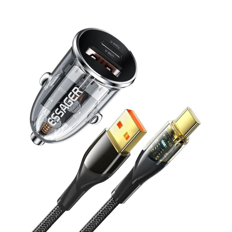 Автомобільний зарядний пристрій Essager F712 Type-C USB-A, USB-C 33W coffe