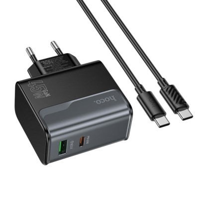 Зарядний пристрій з кабелем Type-C to Type-C Hoco CS74A USB-C, USB-A 45W black Зарядний пристрій з кабелем Type-C to Type-C Hoco CS74A USB-C, USB-A 45W black