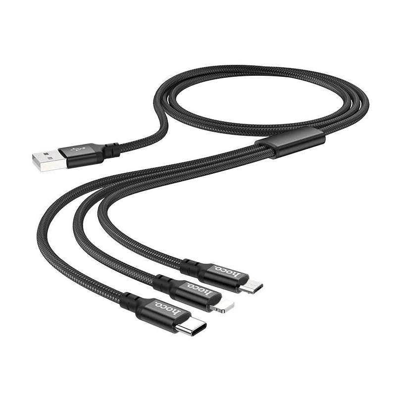 USB кабель Hoco X14 3 в 1 microUSB, Lightning, Type-C black