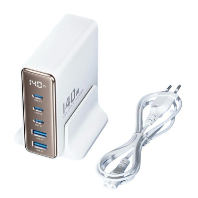Зарядний пристрій Toocki GaN, 3 USB-C, 2 USB-A 140W (TCT140-22) white Зарядний пристрій Toocki GaN, 3 USB-C, 2 USB-A 140W (TCT140-22) white