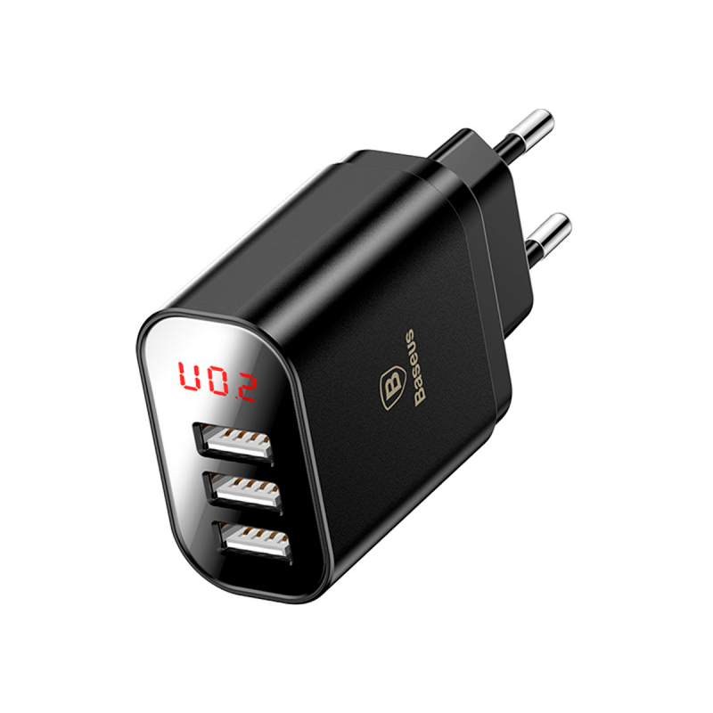Зарядний пристрій Baseus 3 USB 3400mAh Digital Display black (CCALL-BH01)