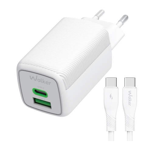 Зарядний пристрій з кабелем Type-C to Type-C Walker WH-75 USB-A, USB-C 65W GAN white