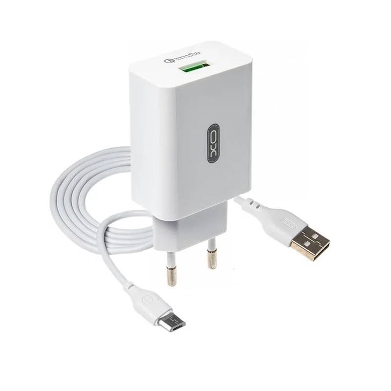 Зарядний пристрій з кабелем microUSB XO L36 1 USB 3000 mA QC 3.0 white